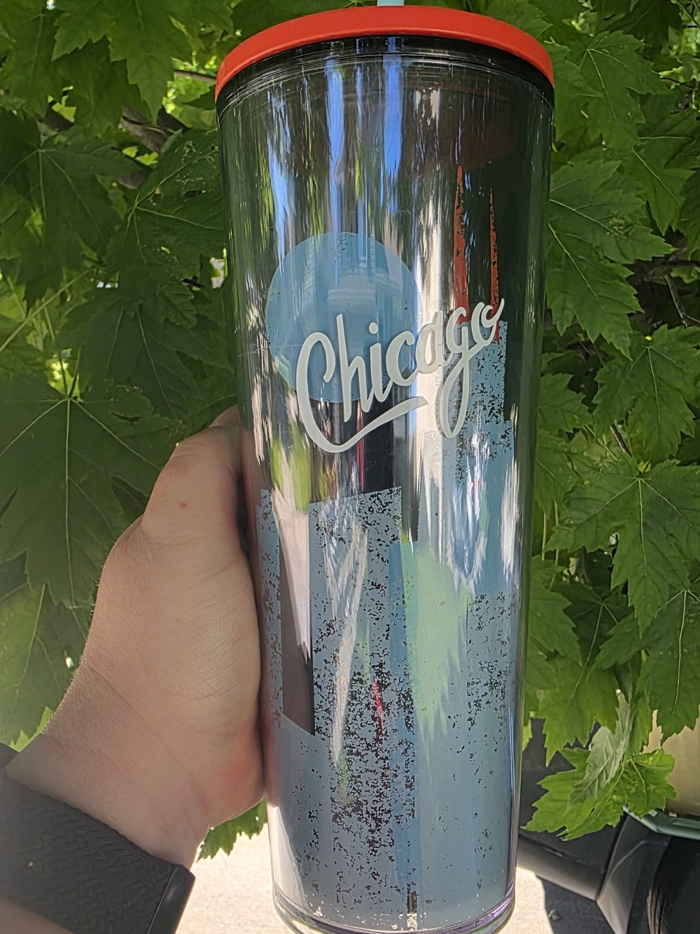 Starbucks Chicago chic Blue Travel Tumbler with Red Lid